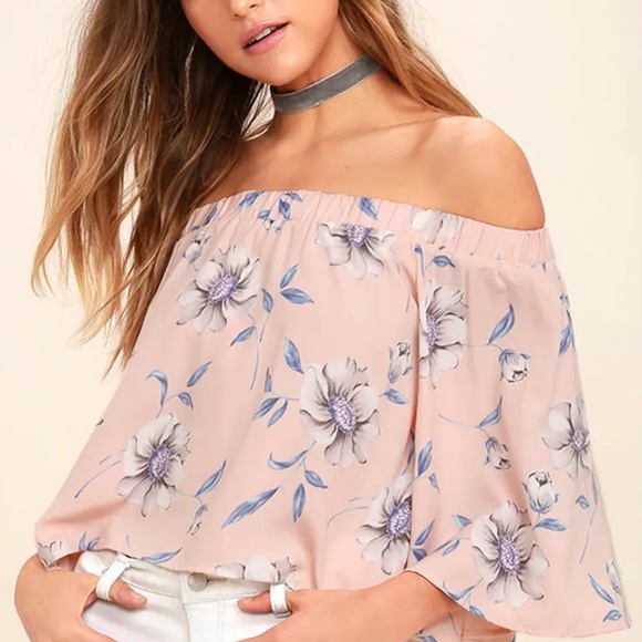 Lulus Blush Pink Floral Print Off-the-Shoulder Top - Picture 3 of 4